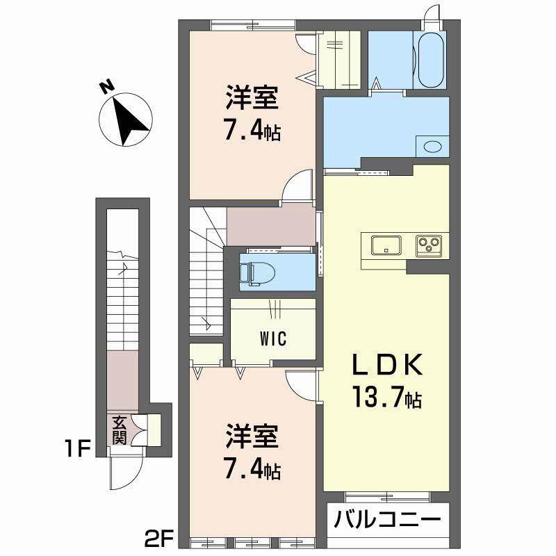 ラルゴヴェローチェ元町(2LDK/2階)の間取り写真