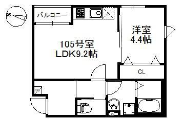 メゾンソレイユ久留米A(1LDK/1階)の間取り写真