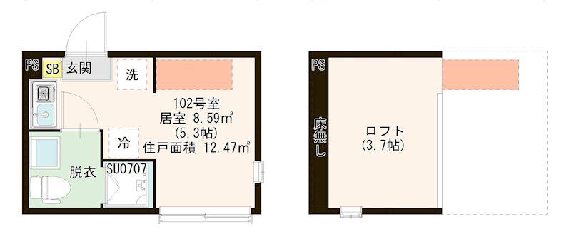 ハレテラス平和台(ワンルーム/1階)の間取り写真