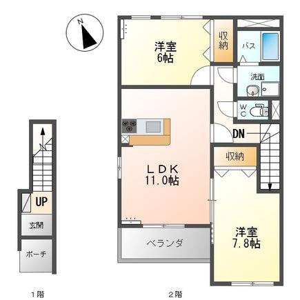 パーチェA棟 2LDK(2LDK/2階)の間取り写真