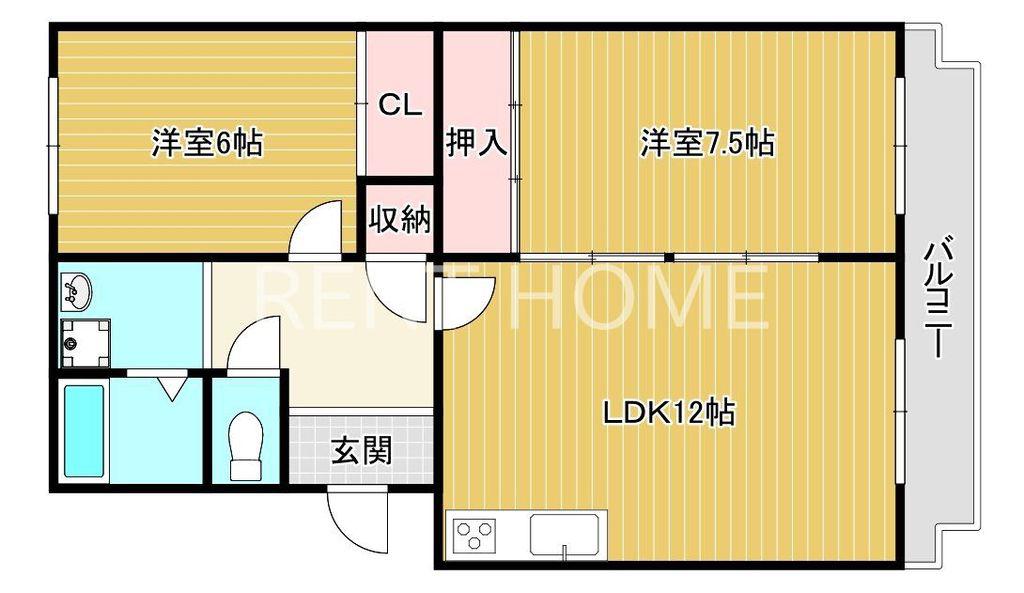 サンハイツ高安(2LDK/1階)の間取り写真
