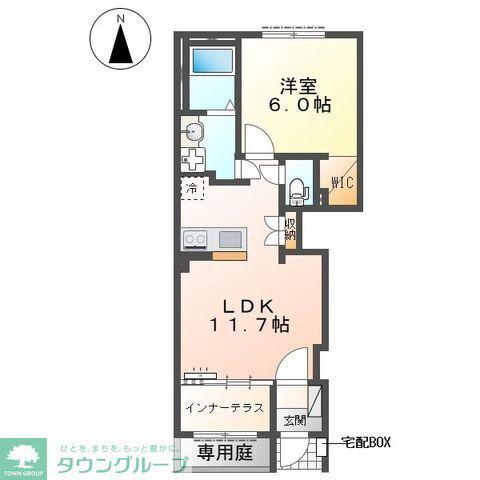 海老名市中野1丁目アパート(1LDK/1階)の間取り写真
