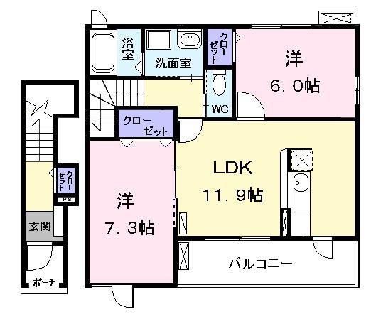 ジェットプレイス(2LDK/2階)の間取り写真