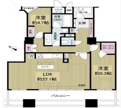 キングスクエアランドレックス・ザタワー・C棟(2LDK/38階)の間取り写真