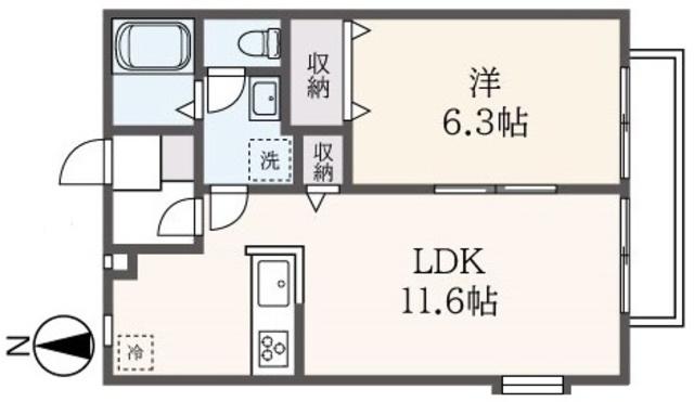 ローズハイム(1LDK/2階)の間取り写真