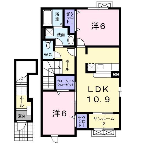 モンソレイユII(2LDK/2階)の間取り写真