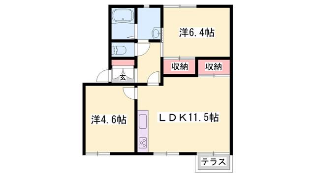 フレグランス宮西(2LDK/2階)の間取り写真