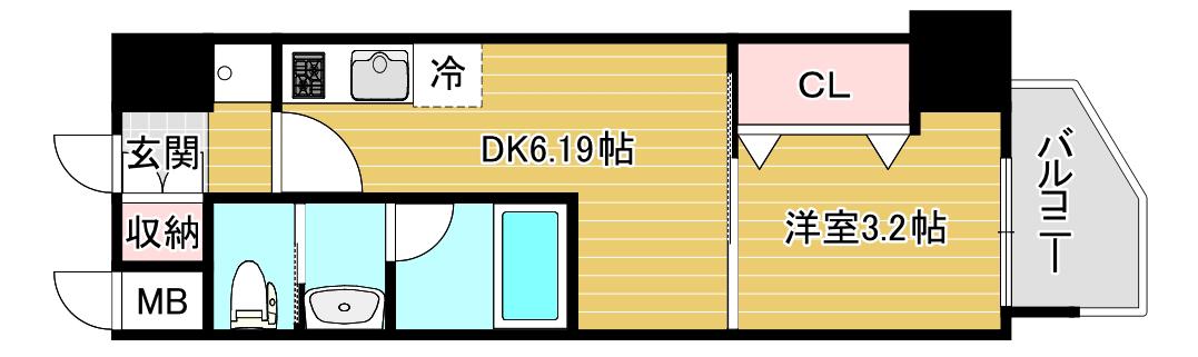 弁天町プライマリーワン(1DK/5階)の間取り写真