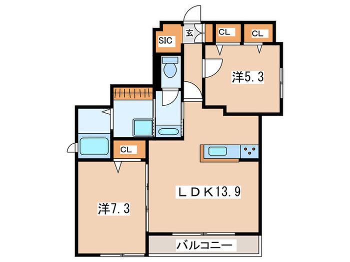 ルッカリー西湘(2LDK/1階)の間取り写真