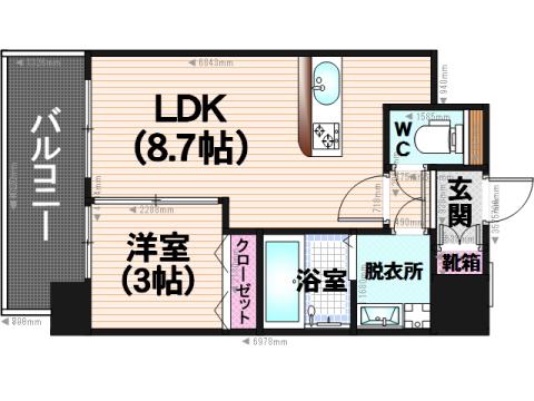 エフ・パルク高宮(1LDK/4階)の間取り写真