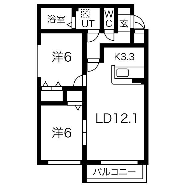 アビタ発寒I(2LDK/1階)の間取り写真