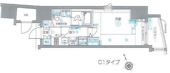 ZOOM恵比寿(1K/2階)の間取り写真