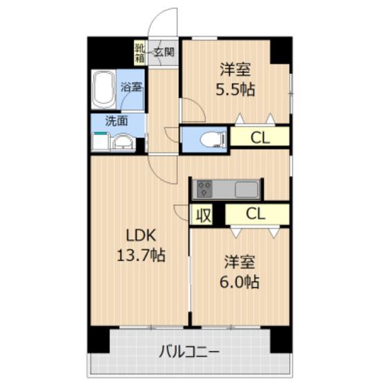 LIBTH水前寺公園(2LDK/5階)の間取り写真