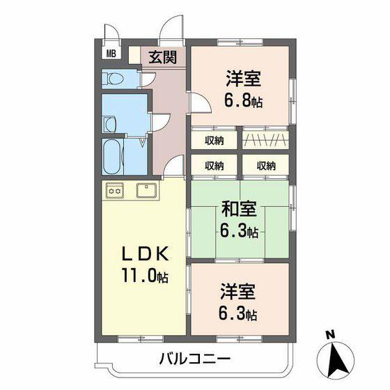 エステートN(3LDK/3階)の間取り写真