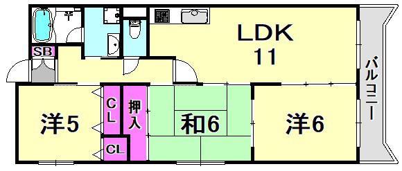 グランデール塚口(3LDK/2階)の間取り写真