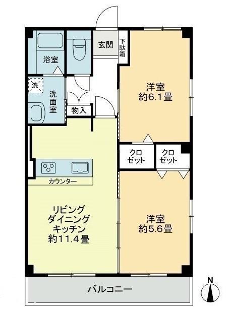 プリヴェット木太(2LDK/2階)の間取り写真