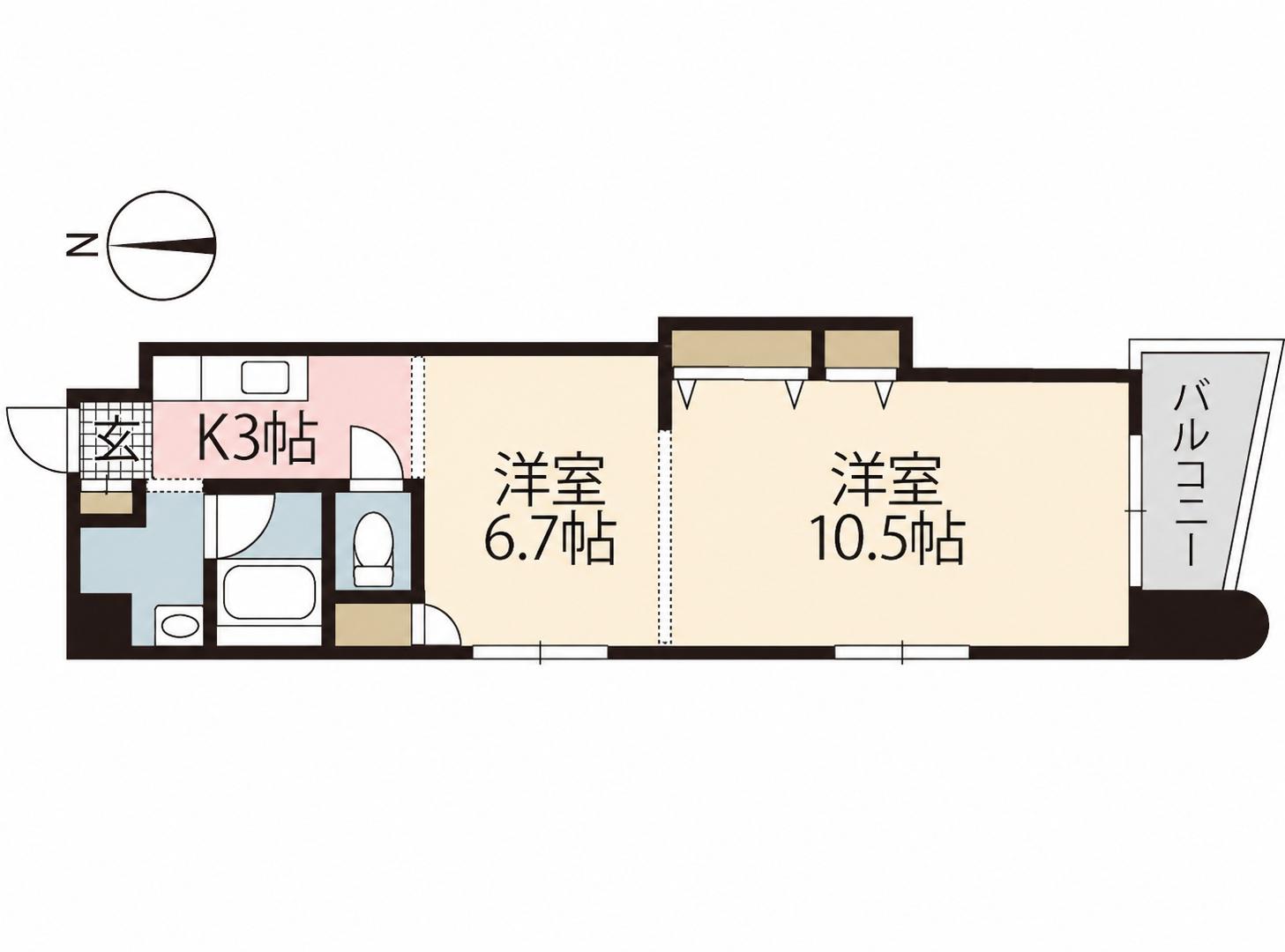 パステロアロッジオ45東蟹屋(2K/3階)の間取り写真