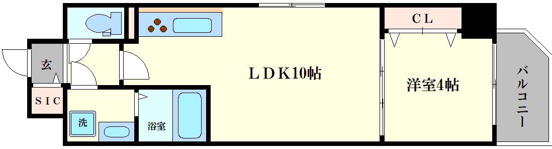 プライムステージ弁天町(1LDK/6階)の間取り写真