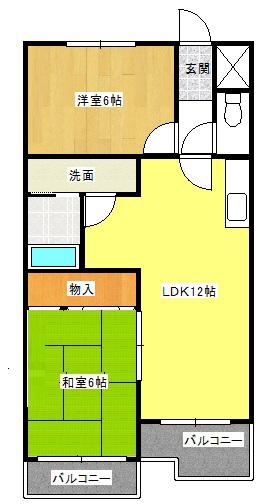 リアナ中須町アパートメント(2LDK/1階)の間取り写真