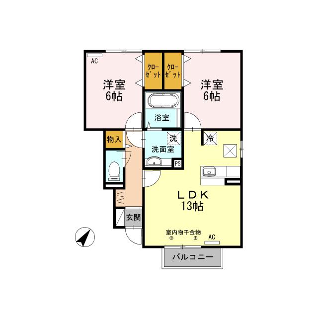 D-ROOM コンフレール西条(2LDK/1階)の間取り写真