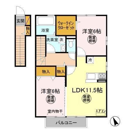 メイプルヒルI棟(2LDK/2階)の間取り写真