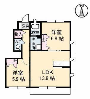 パインテイル A・B・C・D棟(2LDK/1階)の間取り写真