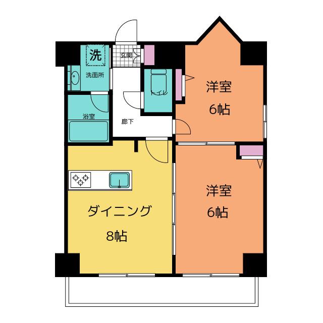 スカイコート巣鴨(2DK/6階)の間取り写真