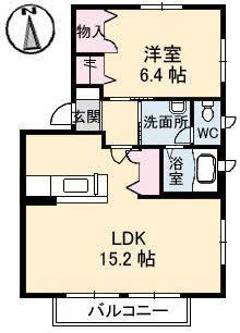 オレンジテラスB棟(1LDK/2階)の間取り写真