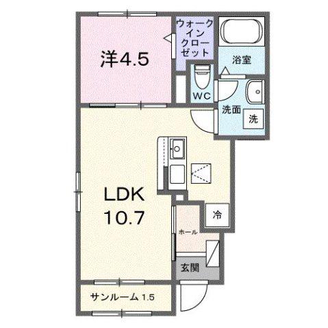 ビオラ徳山(1LDK/1階)の間取り写真