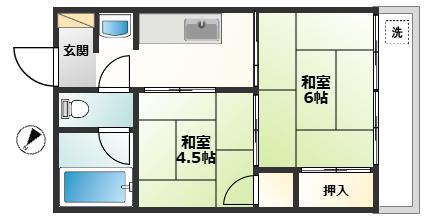 ハイツ大川(2K/2階)の間取り写真