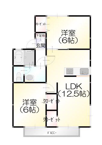 セジュールアムスI(2LDK/2階)の間取り写真