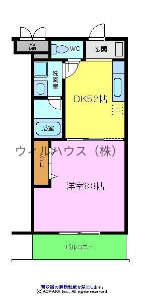 ブルーム浜寺(1DK/4階)の間取り写真