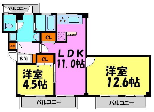 VIEWTERRACE売布(2LDK/4階)の間取り写真