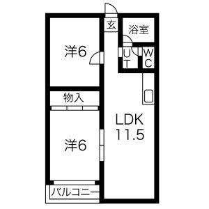 犬飼ハイツ(2LDK/1階)の間取り写真