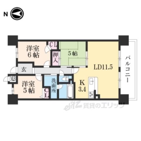 パデシオン六地蔵ザ・タワーレジデンス13(2LDK/13階)の間取り写真