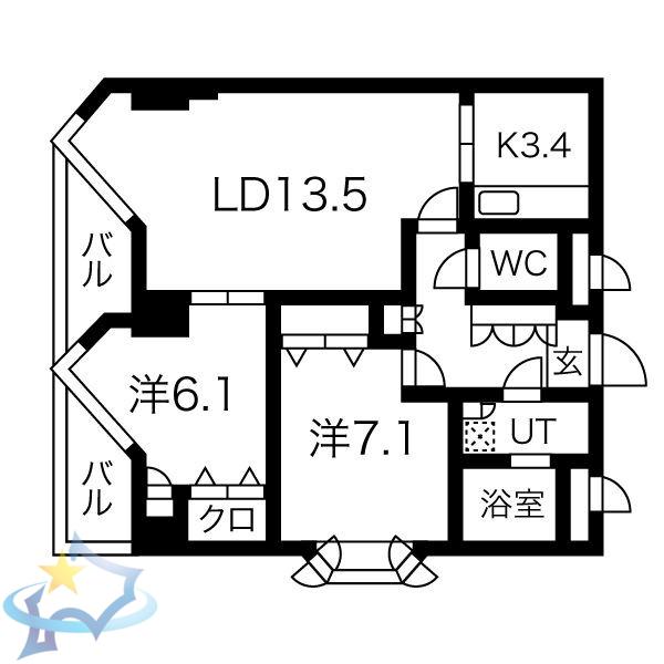 宮ヶ丘レジデンス神宮前(2LDK/2階)の間取り写真
