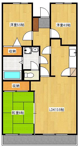 ヴィラ山野(3LDK/3階)の間取り写真
