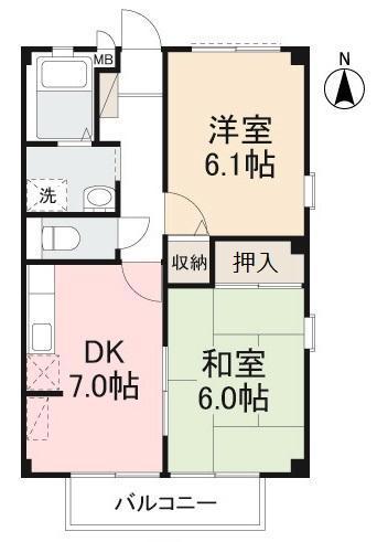 フォブール植原IIB(2DK/1階)の間取り写真