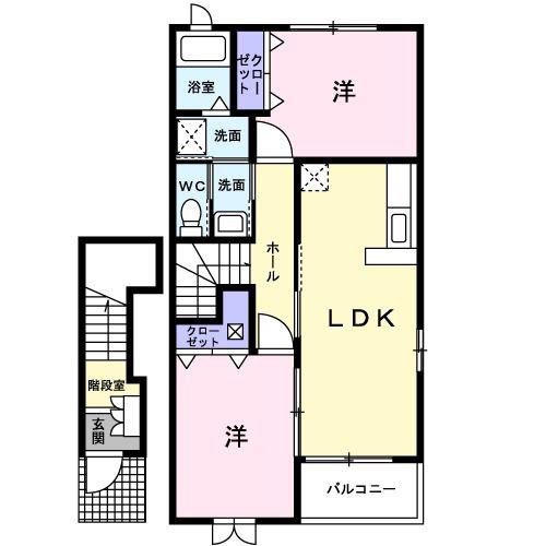 グランデカーサC(2LDK/2階)の間取り写真