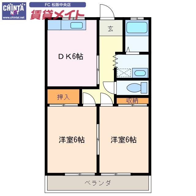 マンションあこう松阪(2DK/3階)の間取り写真