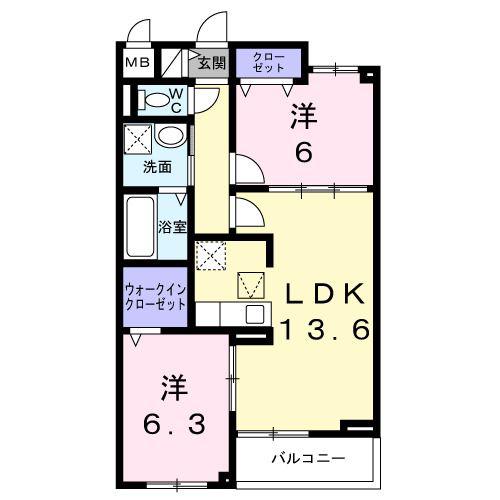別所中の町アパート(2LDK/1階)の間取り写真