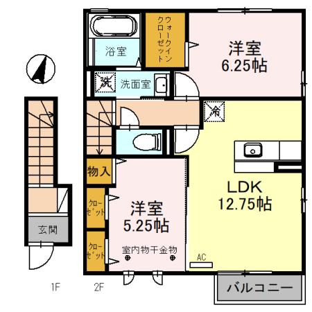 モダンコートZAZA(2LDK/2階)の間取り写真