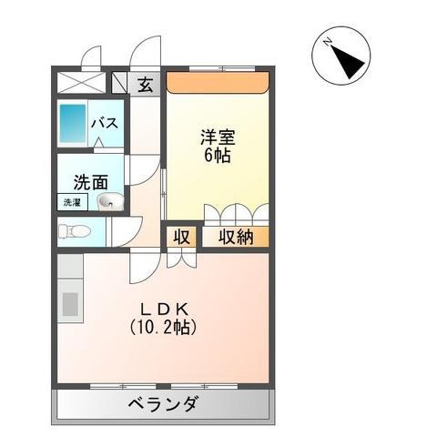 グランディールI(1LDK/2階)の間取り写真