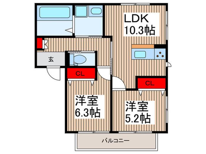 VILLA CELESTIA(2LDK/1階)の間取り写真