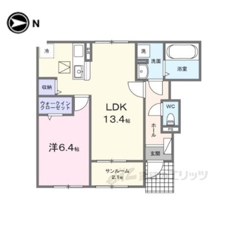 パイオニア 伏(1LDK/1階)の間取り写真