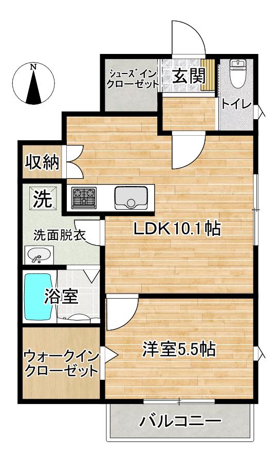 ヒルズワン金谷(1LDK/1階)の間取り写真