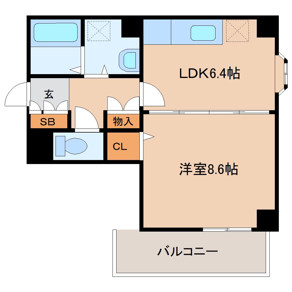 ベルソーレ木ノ下(1LDK/6階)の間取り写真
