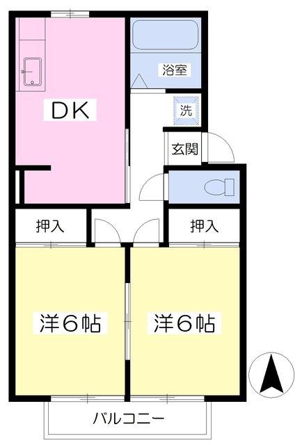 ラポートB(2DK/2階)の間取り写真