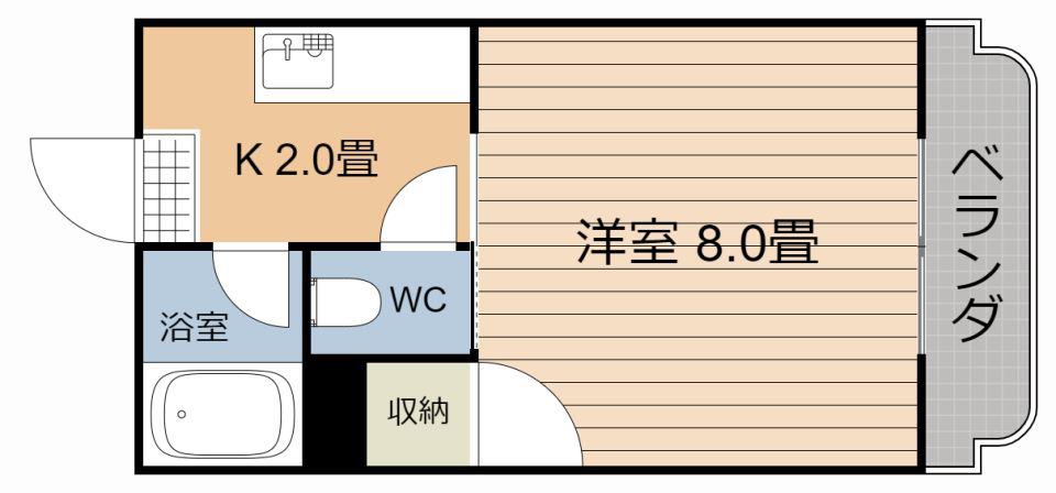 Mハウス唐湊(1K/2階)の間取り写真