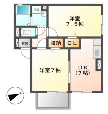 SHINE ARK(2DK/2階)の間取り写真